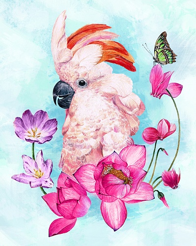 Розовый попугай размер 40х50 Ag 2688